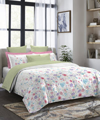 Indulgence Painterly Pattern King Bedsheet Set, Aviva|300TC Cotton| 4 Pillow Covers