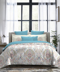 Indulgence Painterly Pattern King Bedsheet Set, Ruth|300TC Cotton| 4 Pillow Covers