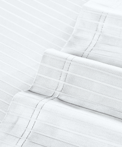 Classic Stripe Solid Dyed Single Bedsheet Set, White|210 TC Cotton|1 Pillow Cover