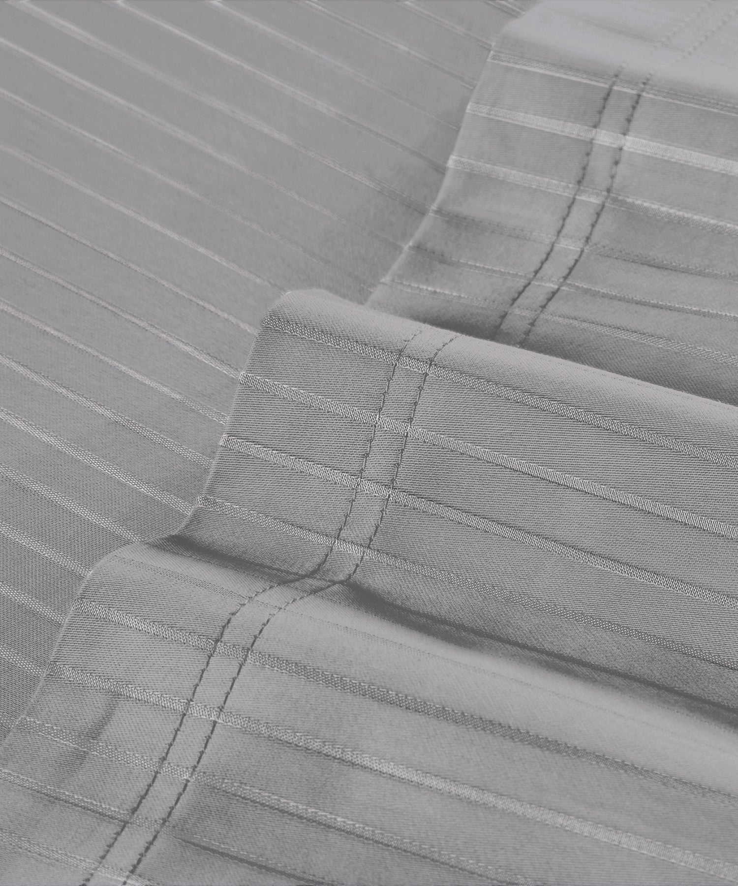 Classic Stripe Solid Dyed Single Bedsheet Set, Frost Grey|210 TC Cotton|1 Pillow Cover