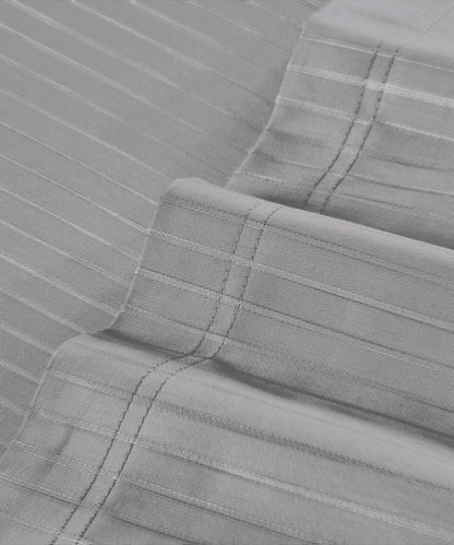 Classic Stripe Solid Dyed Single Bedsheet Set, Frost Grey|210 TC Cotton|1 Pillow Cover