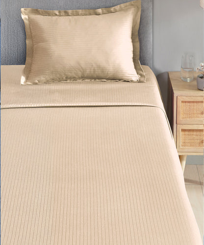 Classic Stripe Solid Single Bedsheet Set, Irish Cream|210 TC| 1 Pillow Covers