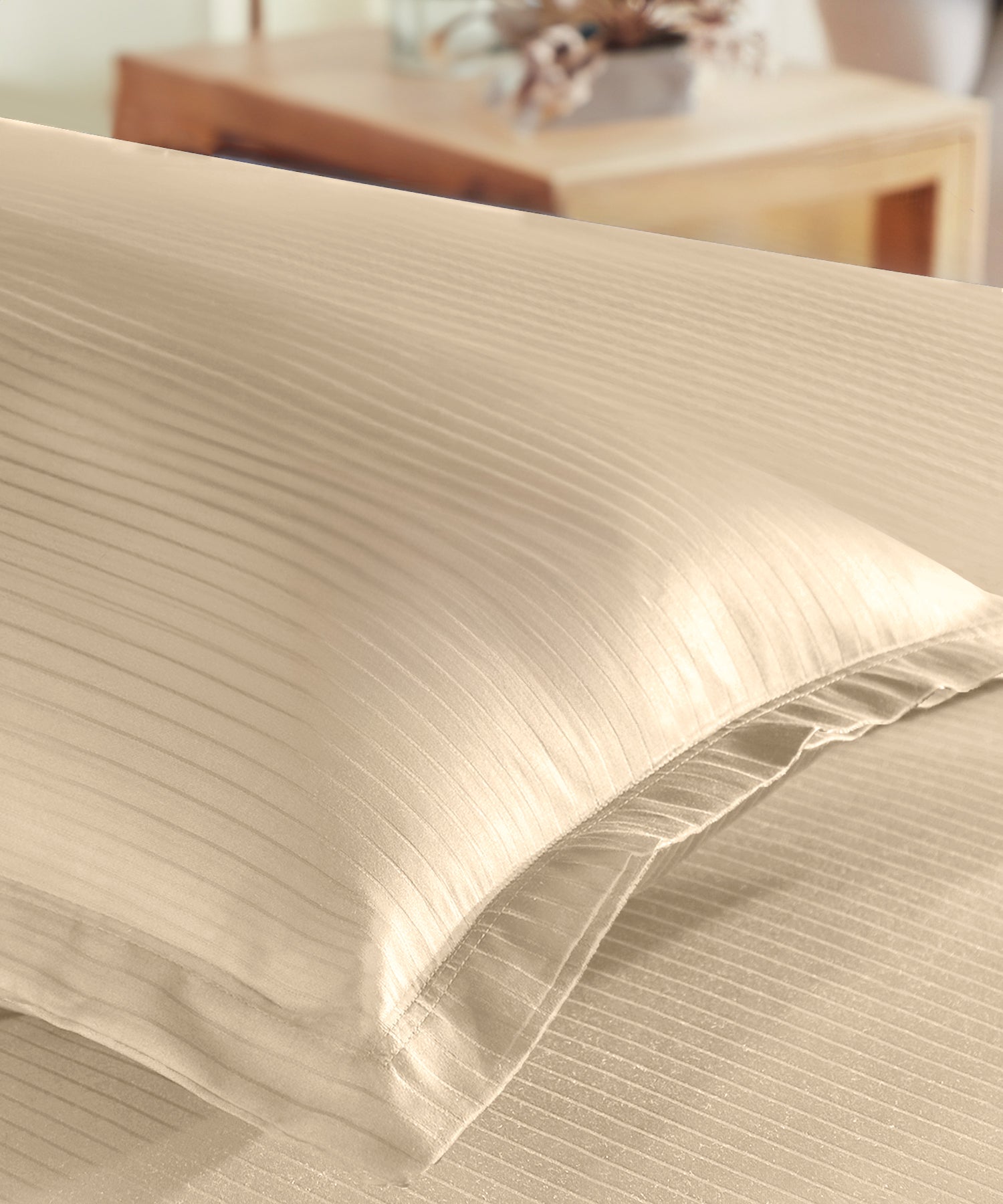 Classic Stripe Solid Single Bedsheet Set, Irish Cream|210 TC| 1 Pillow Covers