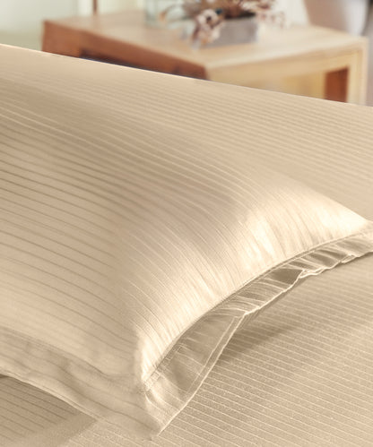 Classic Stripe Solid Single Bedsheet Set, Irish Cream|210 TC| 1 Pillow Covers