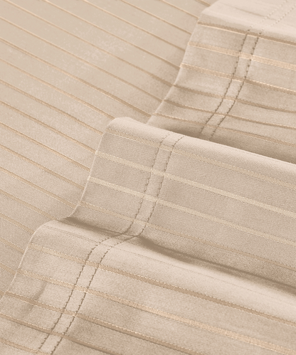 Classic Stripe Solid Single Bedsheet Set, Irish Cream|210 TC| 1 Pillow Covers