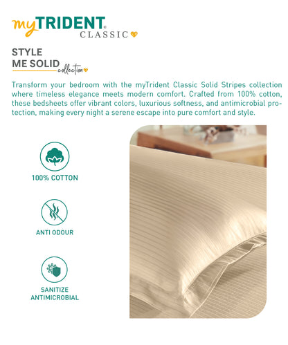 Classic Stripe Solid Single Bedsheet Set, Irish Cream|210 TC| 1 Pillow Covers