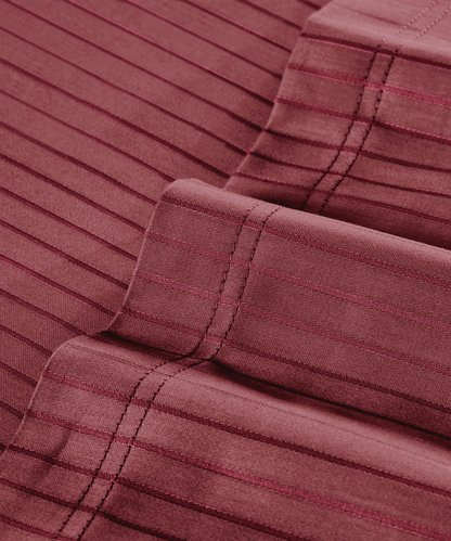 Classic Stripe Solid Dyed Single Bedsheet Set, Ruby Maroon|210 TC Cotton|1 Pillow Cover