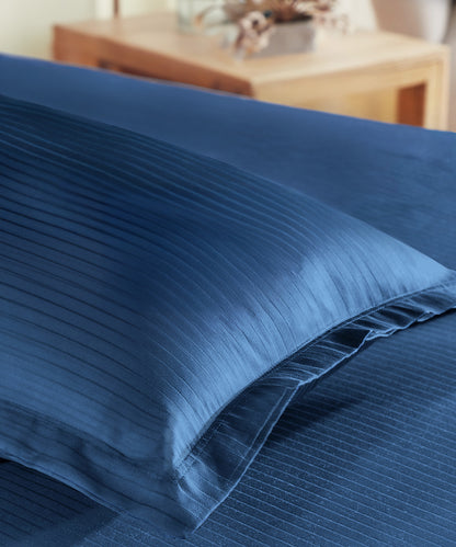 Classic Stripe Solid Single Bedsheet Set, Air Force|210 TC| 1 Pillow Covers
