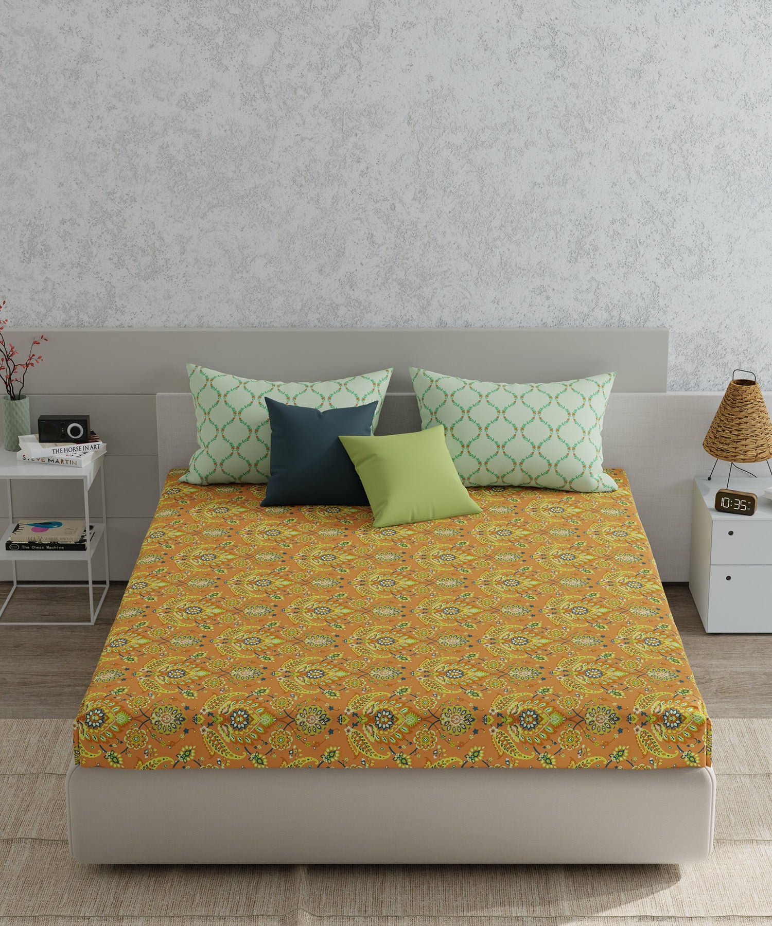 Utsav Queen Bedsheet Gift Set, Emma Orange| 120TC Cotton|2 Pillow Covers