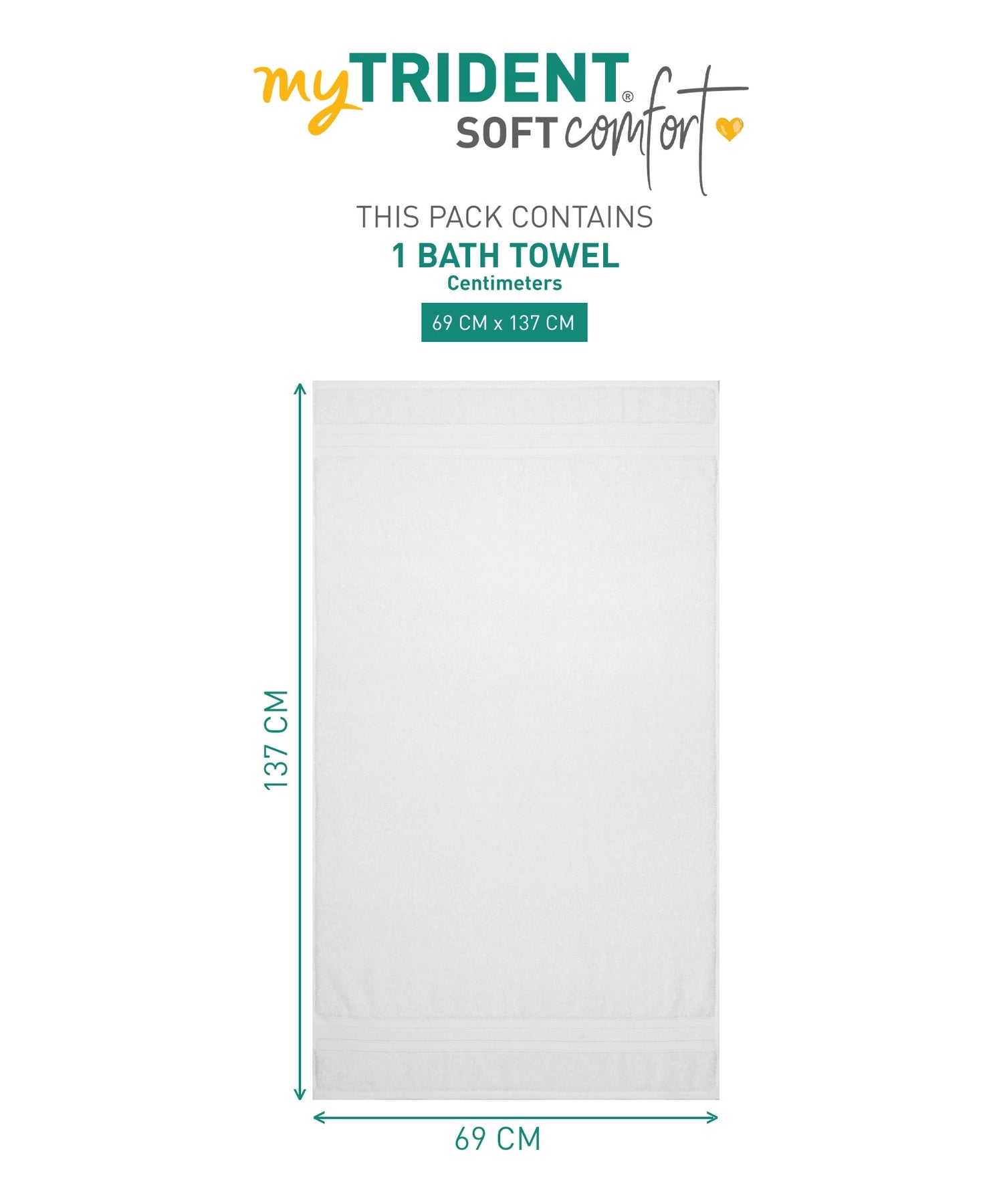 Soft Comfort White Air Rich Technology Bath Towel, 100% Cotton, 509 GSM, White