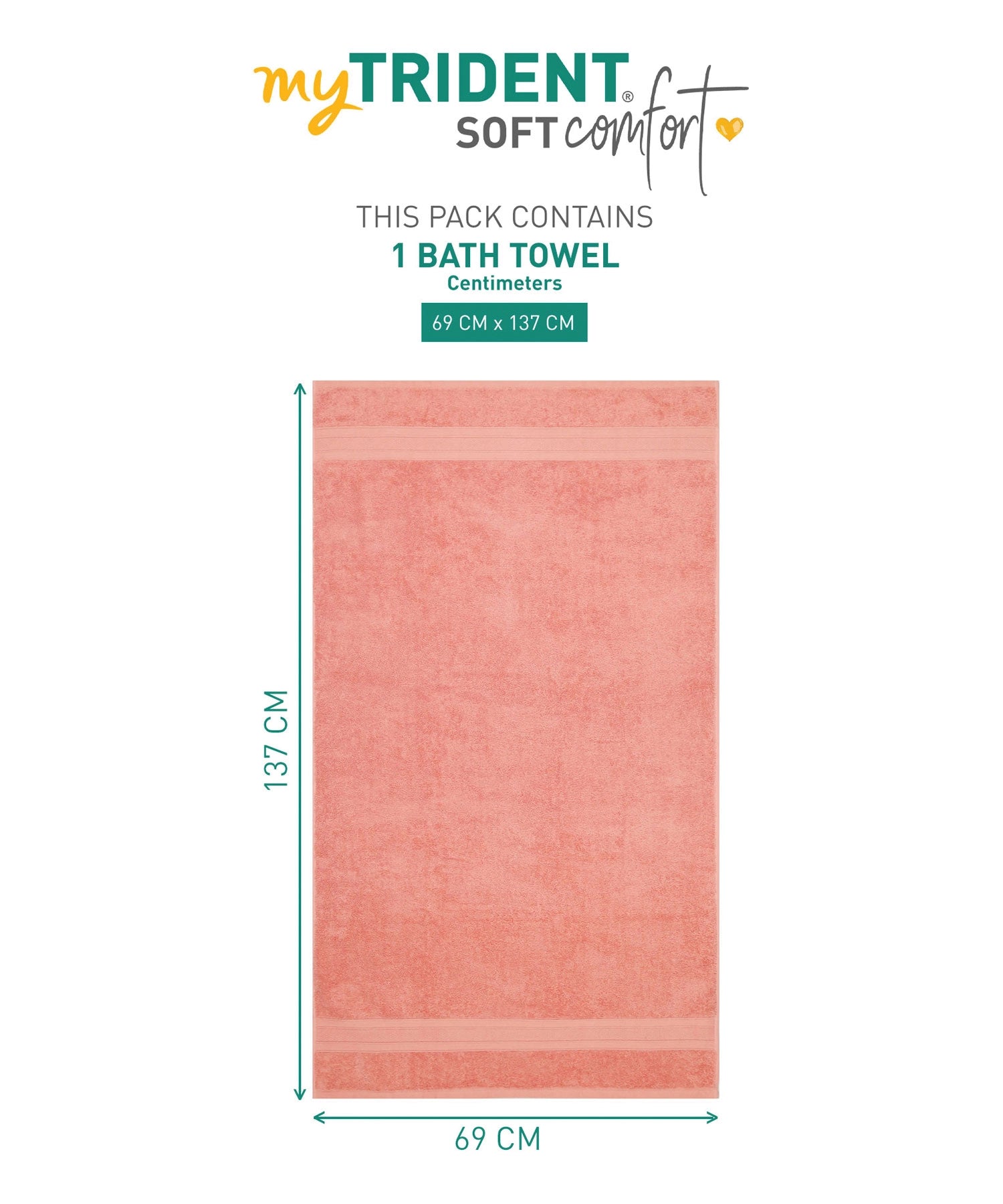 Soft Comfort Coral Air Rich Technology Bath Towel, 100% Cotton, 509 GSM, Coral