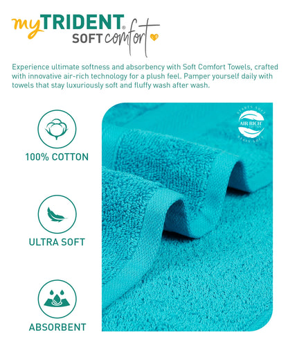 Soft Comfort Teal Air Rich Technology 4Pc Bath Towel, 100% Cotton, 509 GSM, Blue