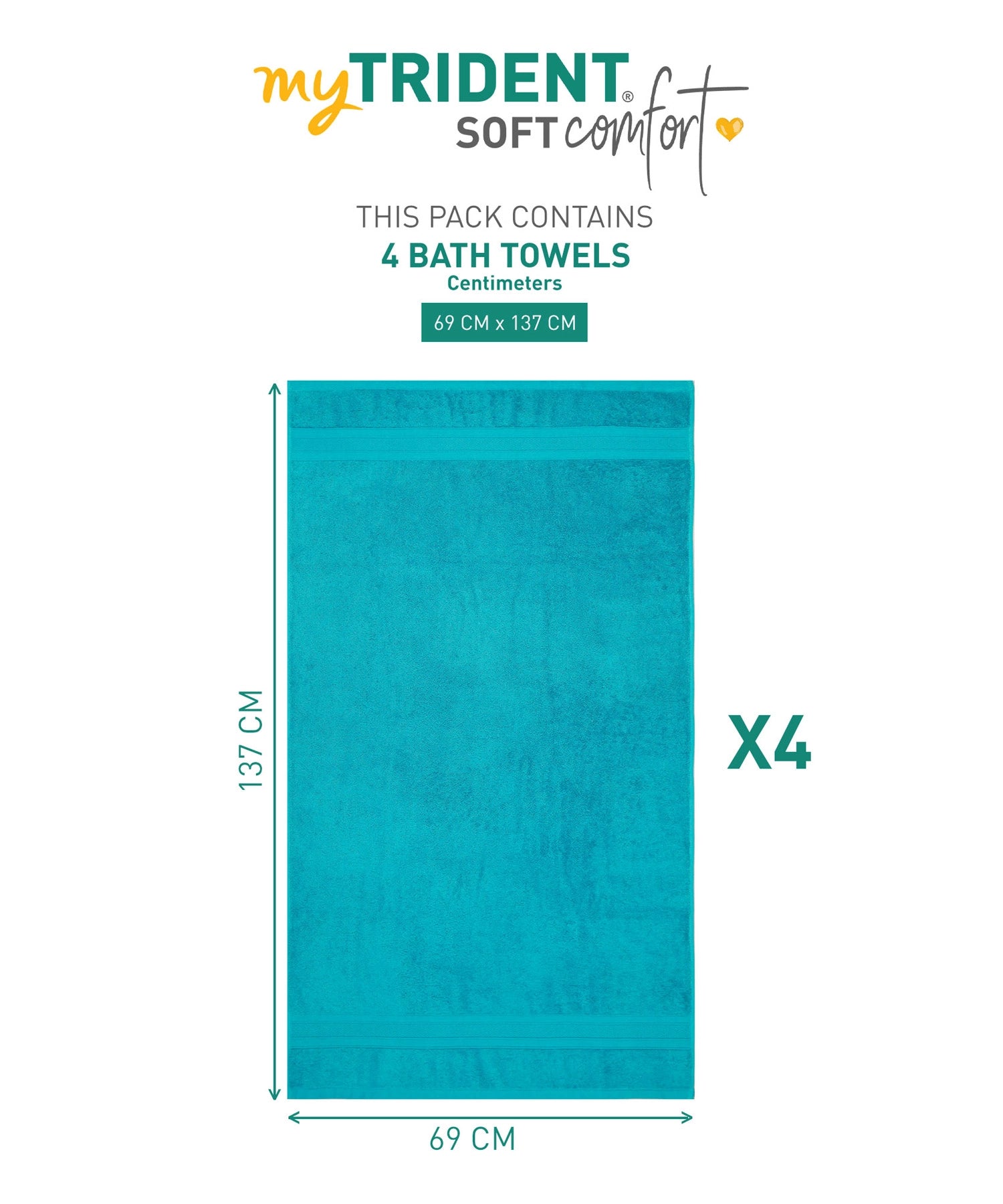 Soft Comfort Teal Air Rich Technology 4Pc Bath Towel, 100% Cotton, 509 GSM, Blue