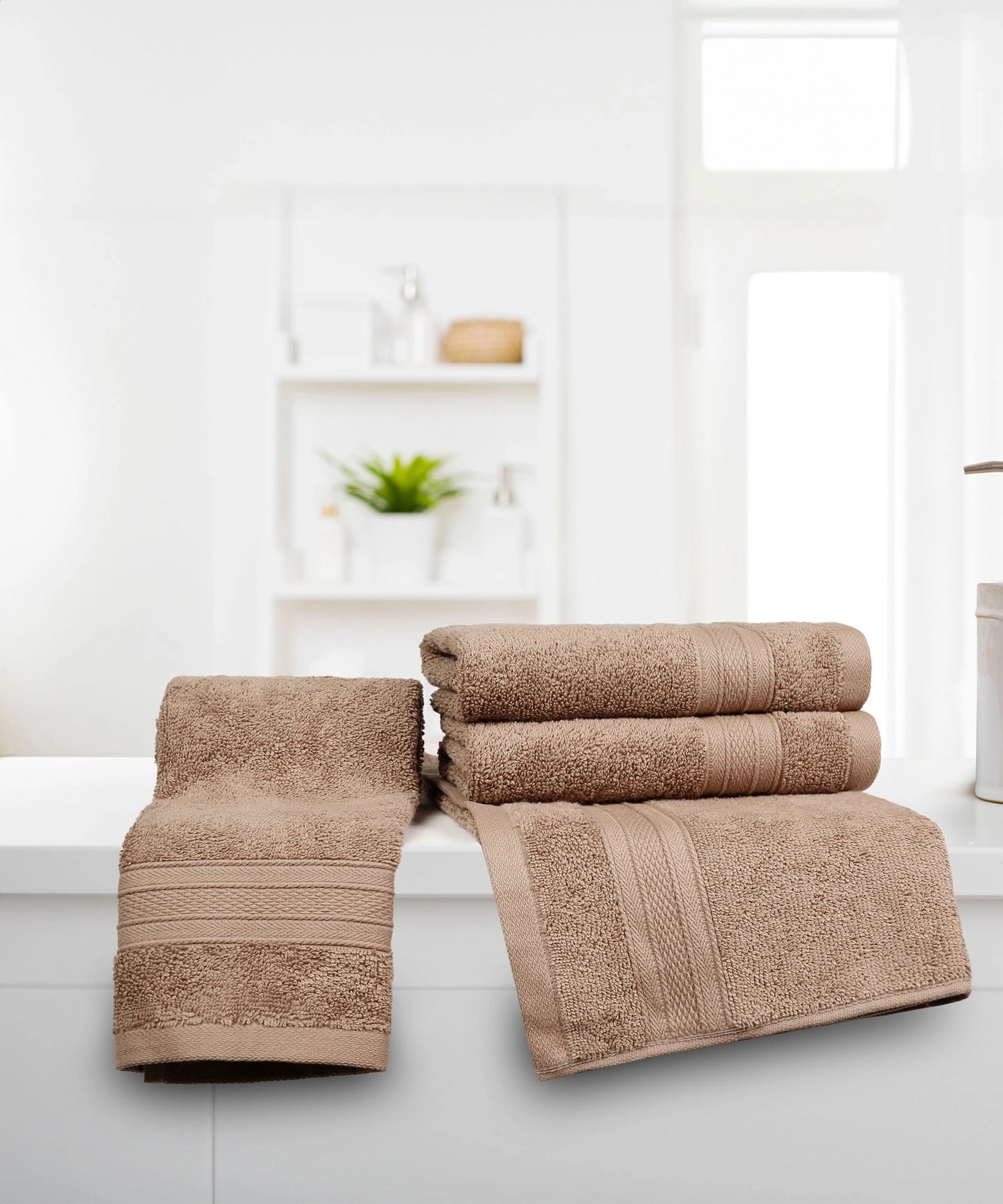 Soft Comfort Acorn Air Rich Technology 4Pc Hand Towel, 100% Cotton, 509 GSM, Brown