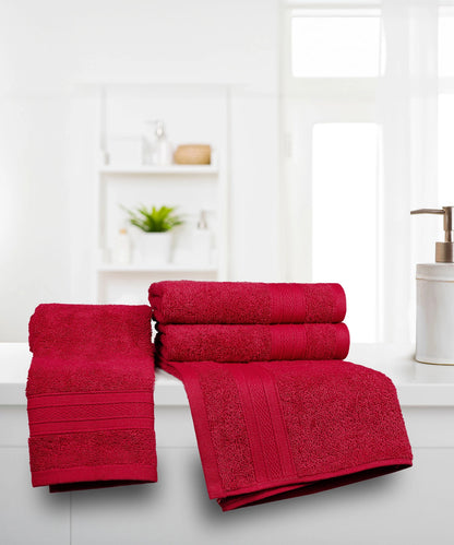 Soft Comfort 4Pc Hand Towel Set, Crimson Red|509 GSM Cotton|Air Rich Technology