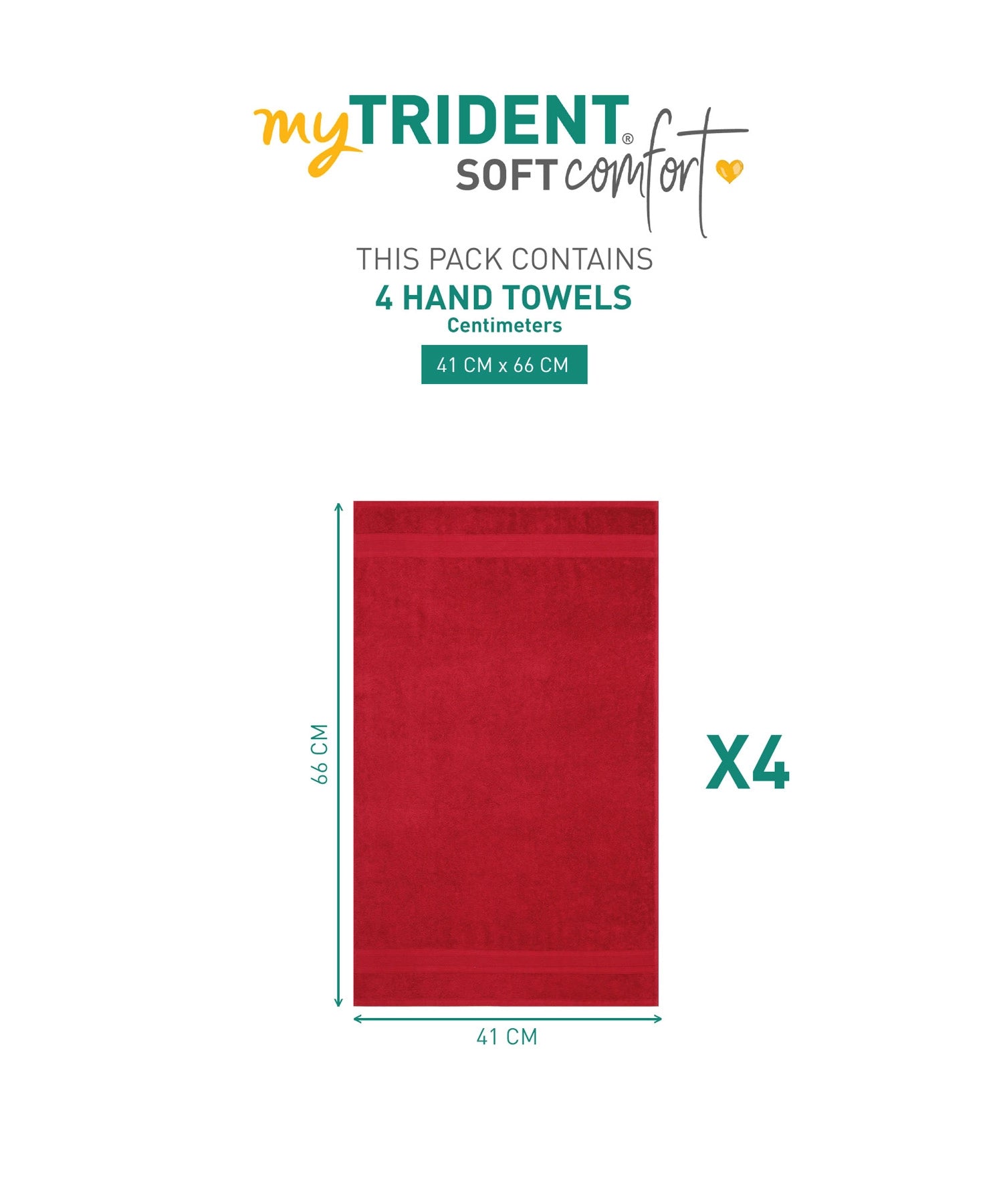 Soft Comfort 4Pc Hand Towel Set, Crimson Red|509 GSM Cotton|Air Rich Technology
