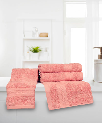 Soft Comfort Coral Air Rich Technology 4Pc Hand Towel, 100% Cotton, 509 GSM, Coral