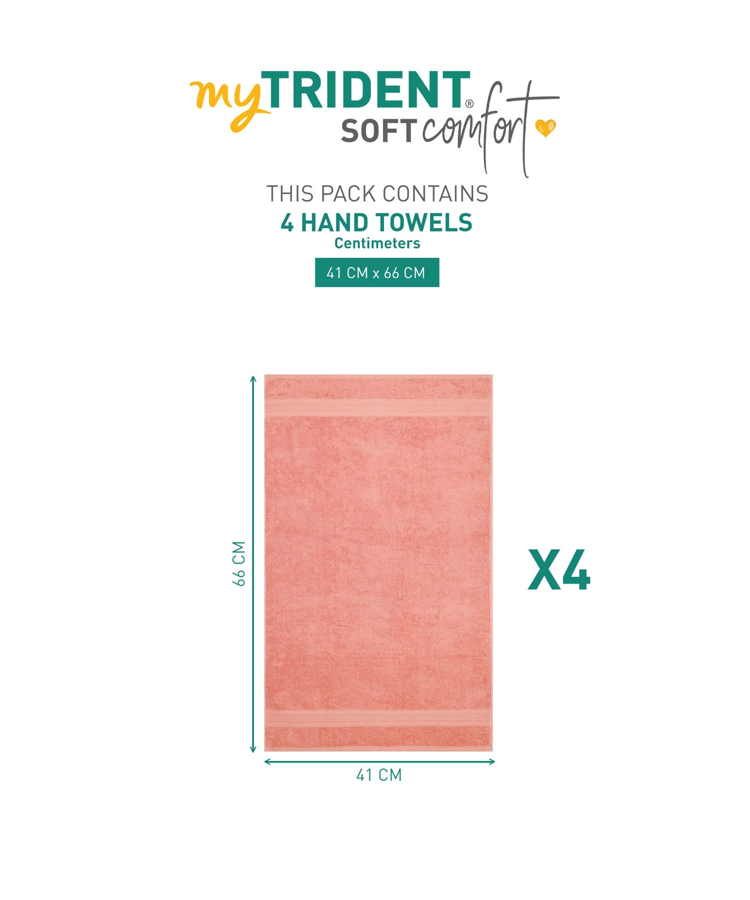 Soft Comfort Coral Air Rich Technology 4Pc Hand Towel, 100% Cotton, 509 GSM, Coral