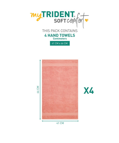 Soft Comfort Coral Air Rich Technology 4Pc Hand Towel, 100% Cotton, 509 GSM, Coral