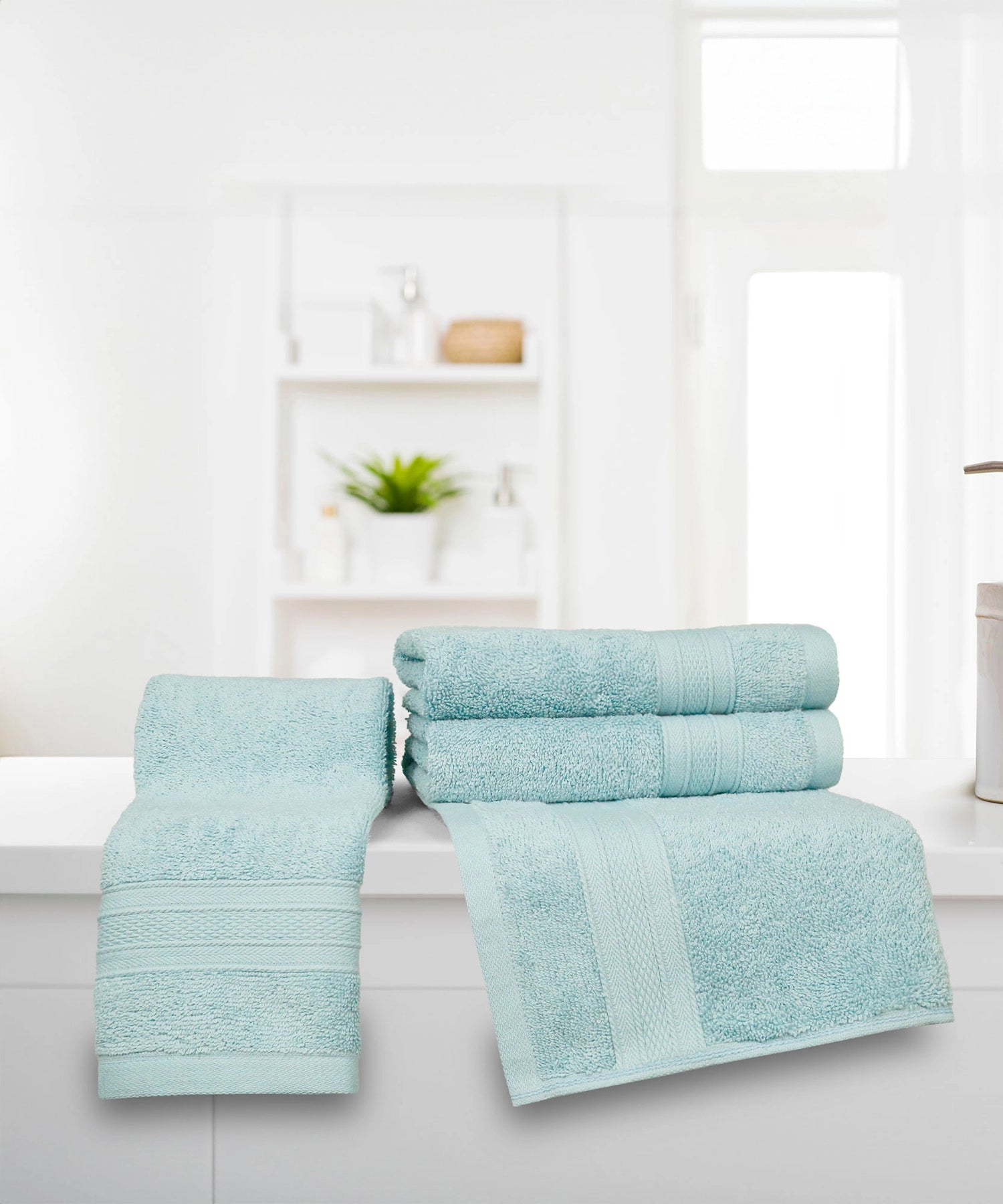 Soft Comfort Nile Blue Air Rich Technology 4Pc Hand Towel, 100% Cotton, 509 GSM, Blue