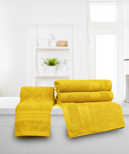 Soft Comfort Mustard Yellow Air Rich Technology 4Pc Hand Towel, 100% Cotton, 509 GSM, Yellow
