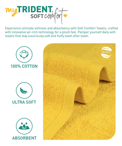 Soft Comfort Mustard Yellow Air Rich Technology 4Pc Hand Towel, 100% Cotton, 509 GSM, Yellow