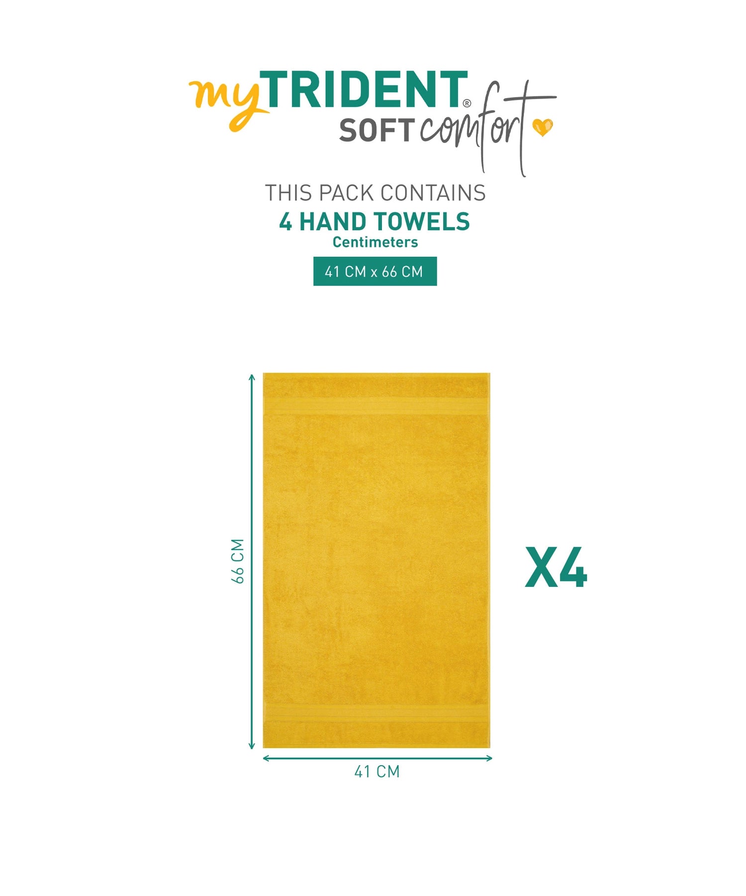 Soft Comfort Mustard Yellow Air Rich Technology 4Pc Hand Towel, 100% Cotton, 509 GSM, Yellow