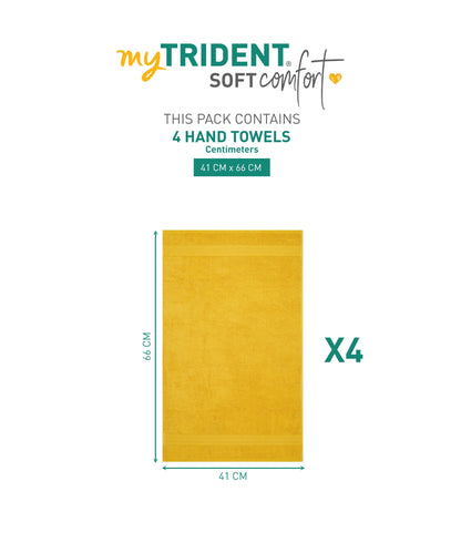 Soft Comfort Mustard Yellow Air Rich Technology 4Pc Hand Towel, 100% Cotton, 509 GSM, Yellow