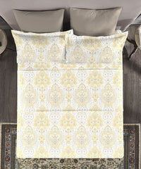 Nectarsoft King Bedsheet Set, Bernice Yellow|400 TC Cotton| 4 Pillow Cover
