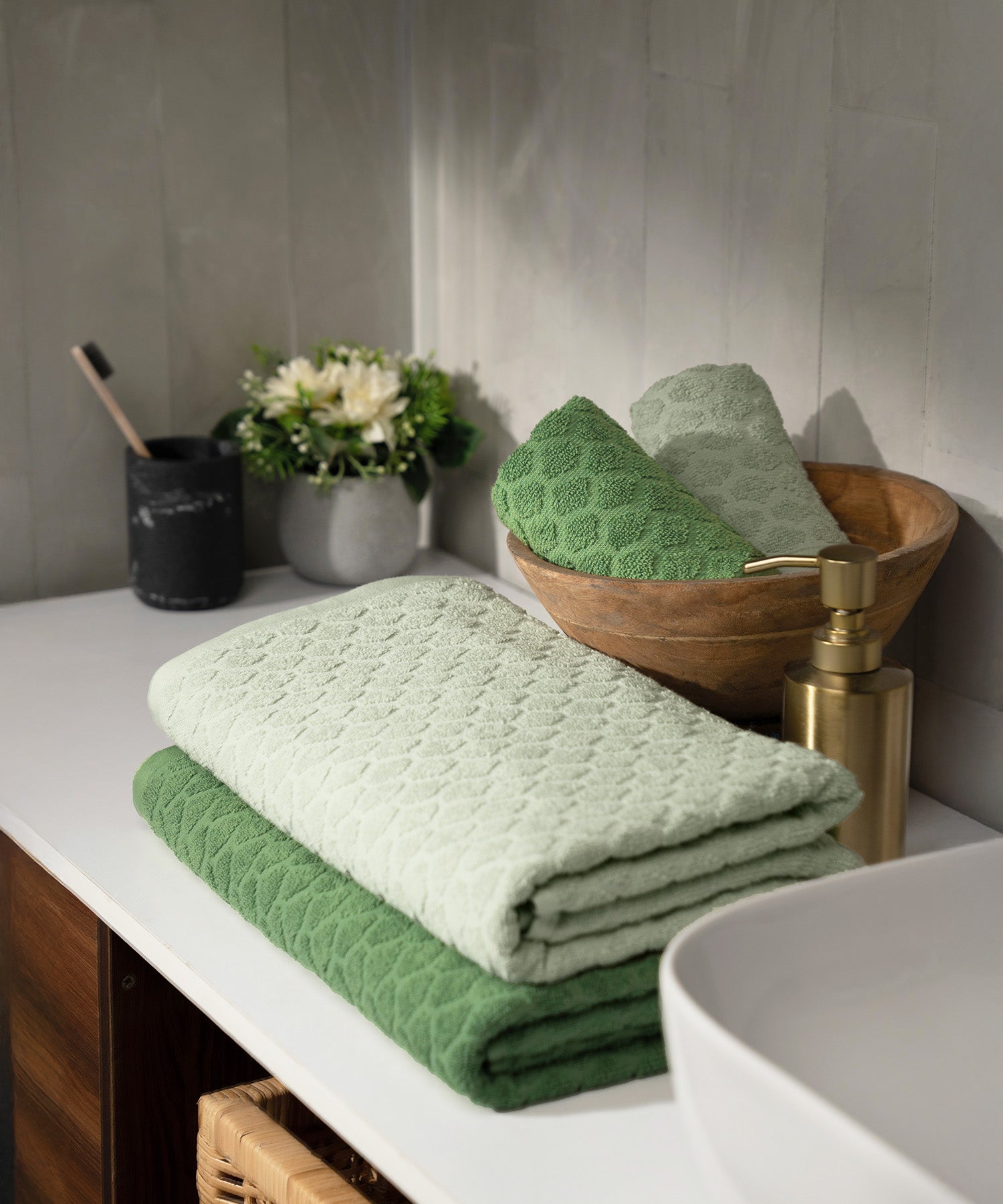 Soft green towels sale