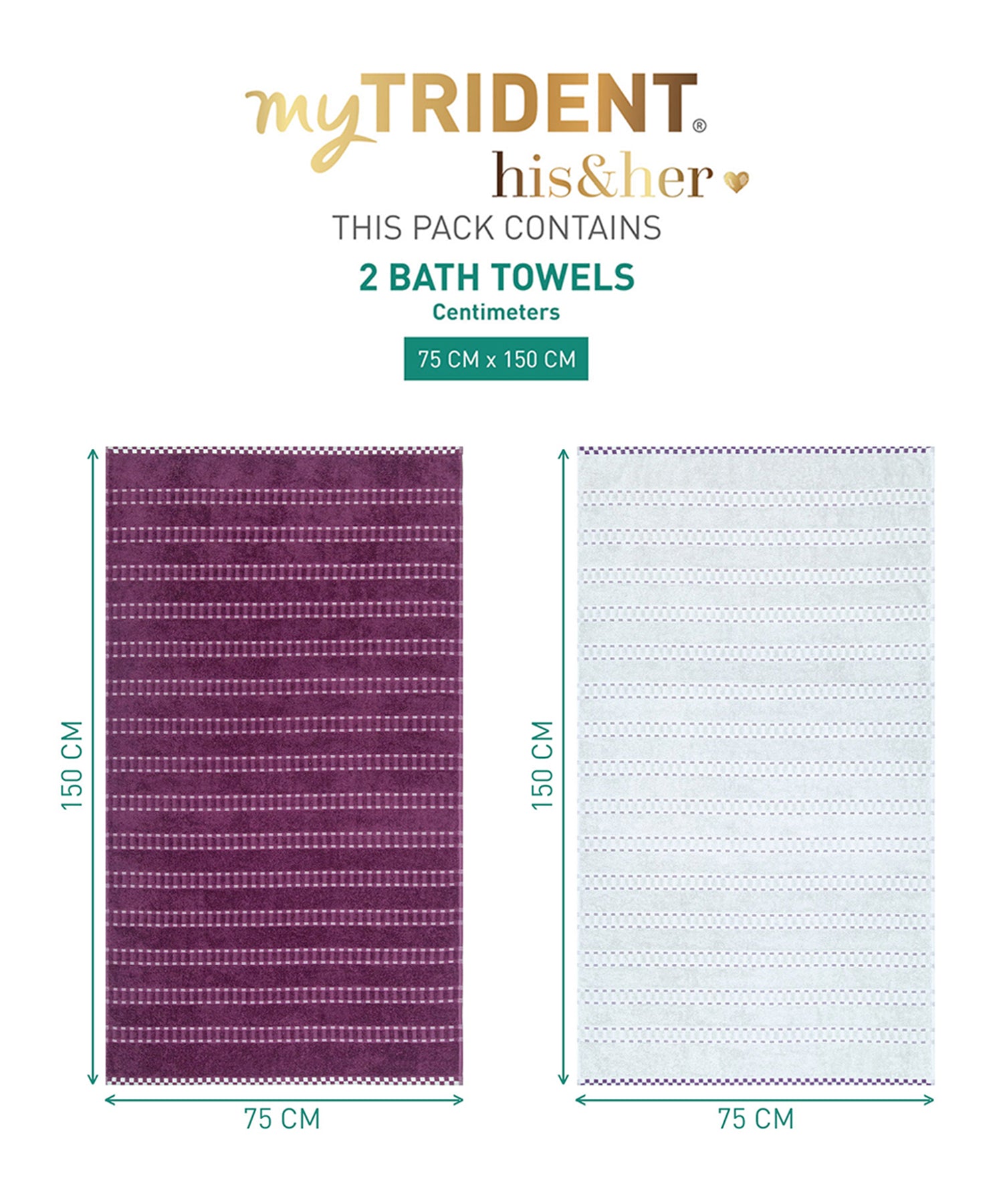 His & Her 2 PC Towel Set, 100% Cotton, 500 GSM, Durable, Super Soft, Adam & Eve