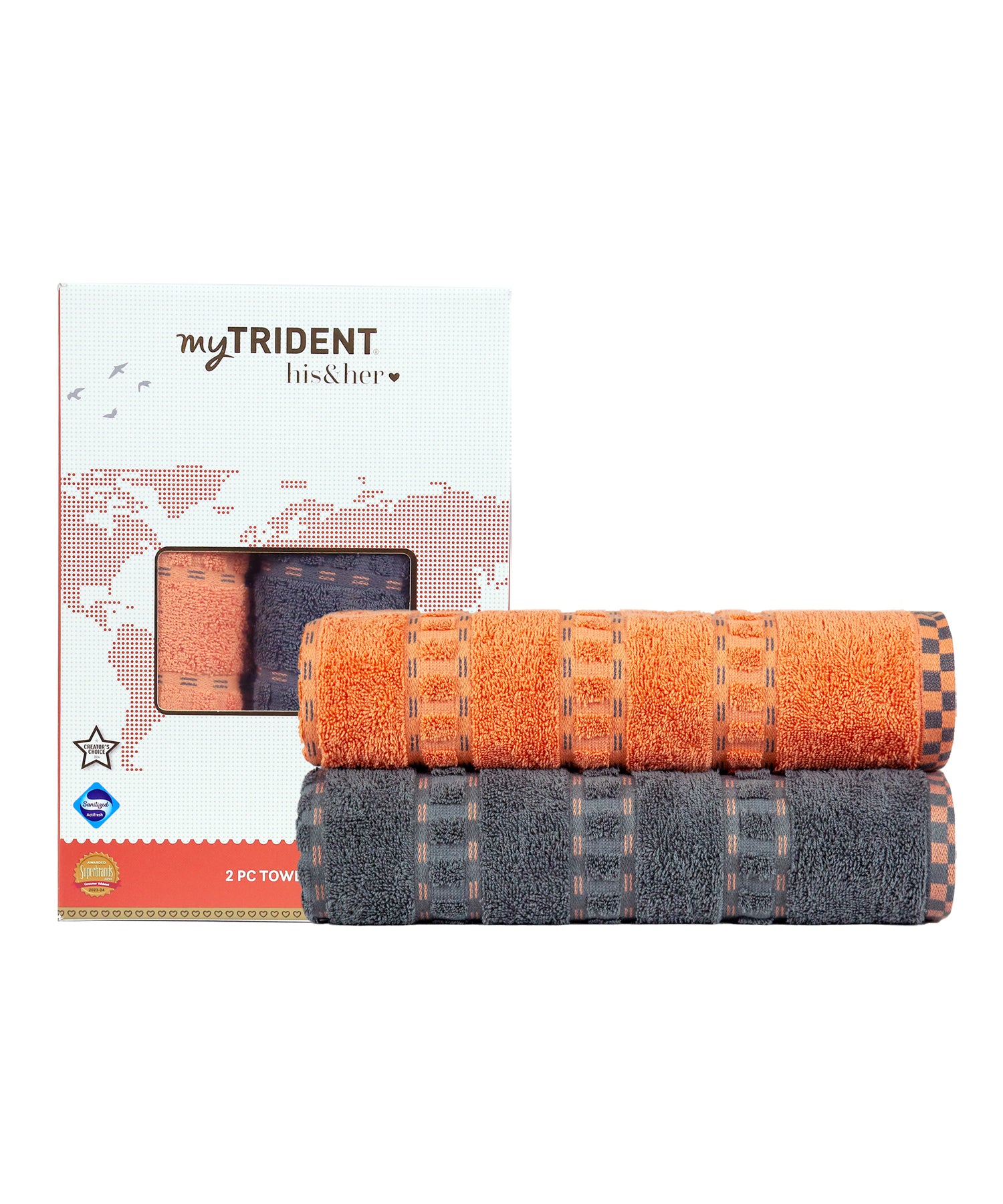 His & Her 2 PC Towel Set, 100% Cotton, 500 GSM, Durable, Super Soft, Lock & Key