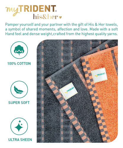 His & Her 2 PC Towel Set, 100% Cotton, 500 GSM, Durable, Super Soft, Lock & Key