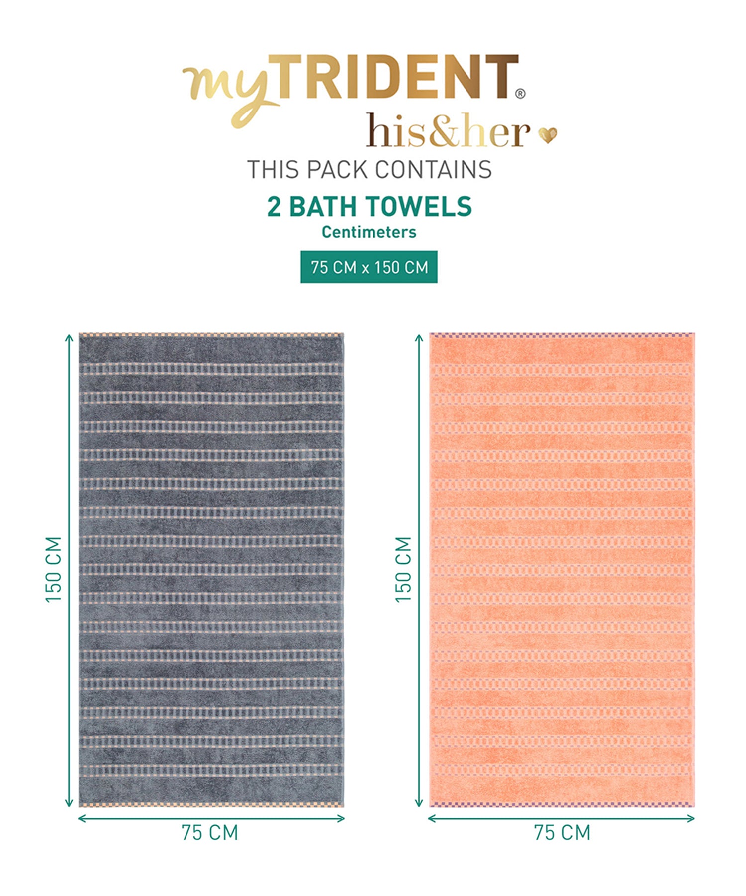 His & Her 2 PC Towel Set, 100% Cotton, 500 GSM, Durable, Super Soft, Lock & Key