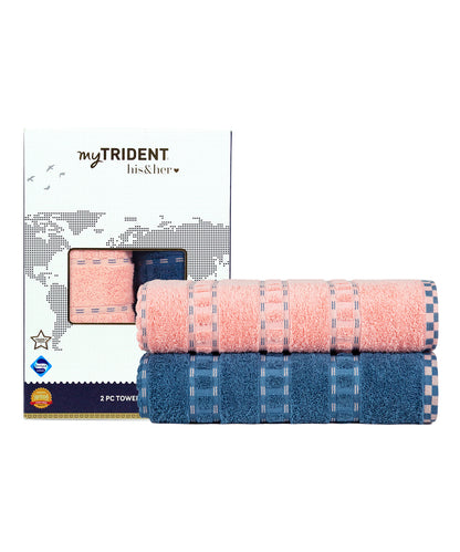 His & Her 2 PC Towel Set, 100% Cotton, 500 GSM, Durable, Super Soft, Candy & Floss