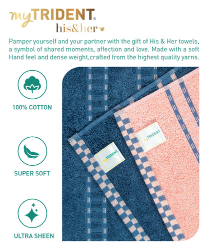 His & Her 2 PC Towel Set, 100% Cotton, 500 GSM, Durable, Super Soft, Candy & Floss