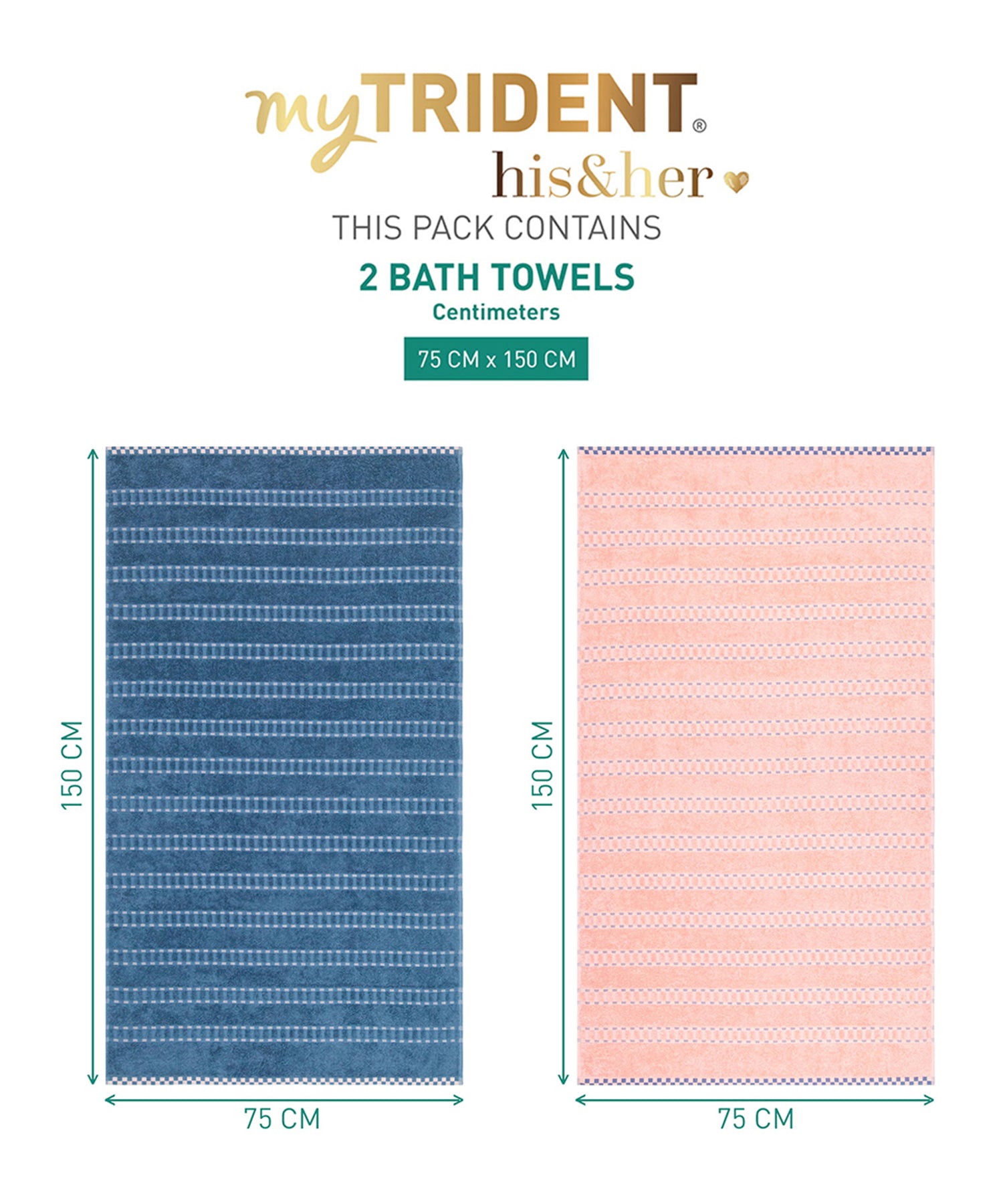 His & Her 2 PC Towel Set, 100% Cotton, 500 GSM, Durable, Super Soft, Candy & Floss