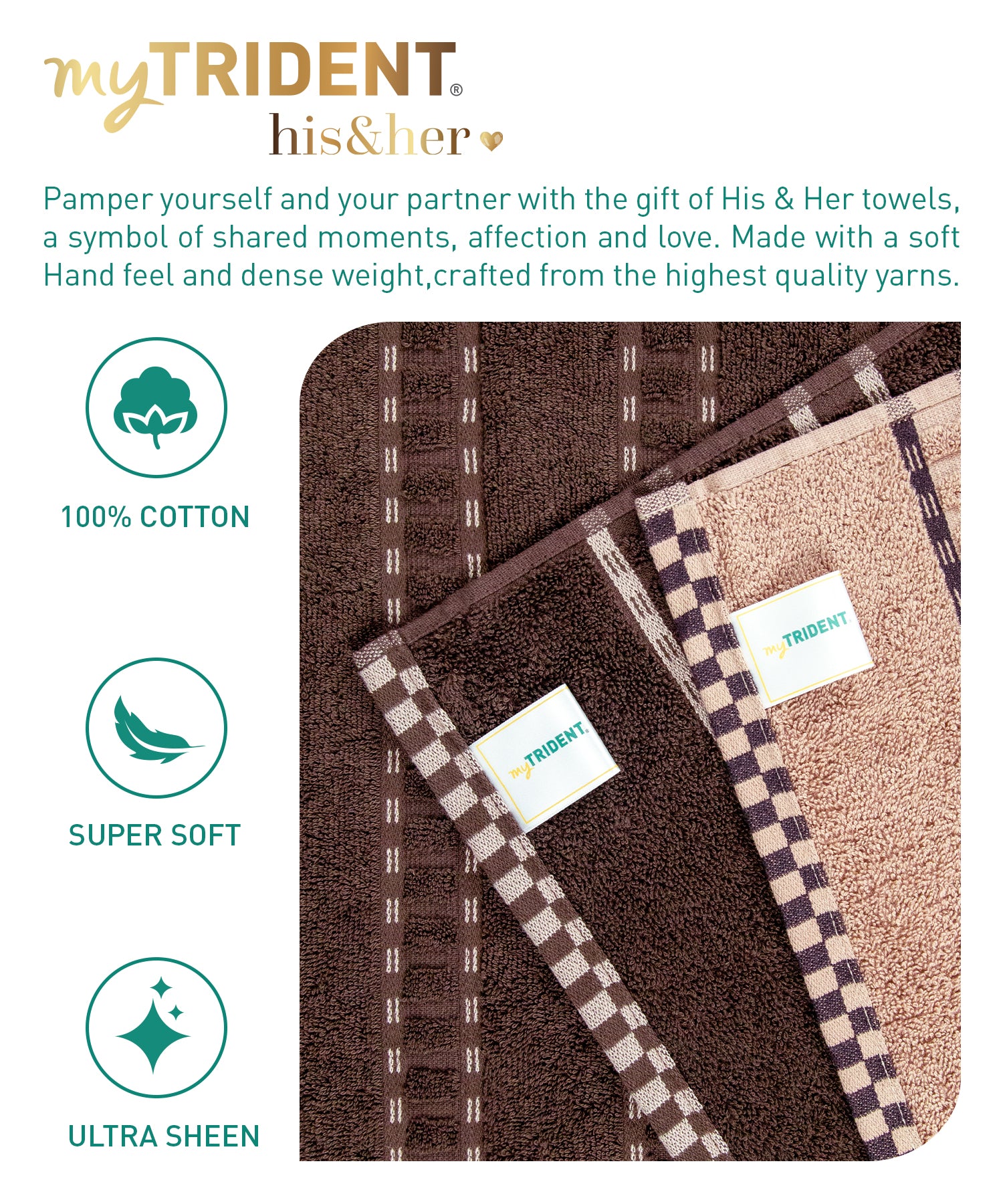 His & Her 2 PC Towel Set, 100% Cotton, 500 GSM, Durable, Super Soft, Jim & Jam