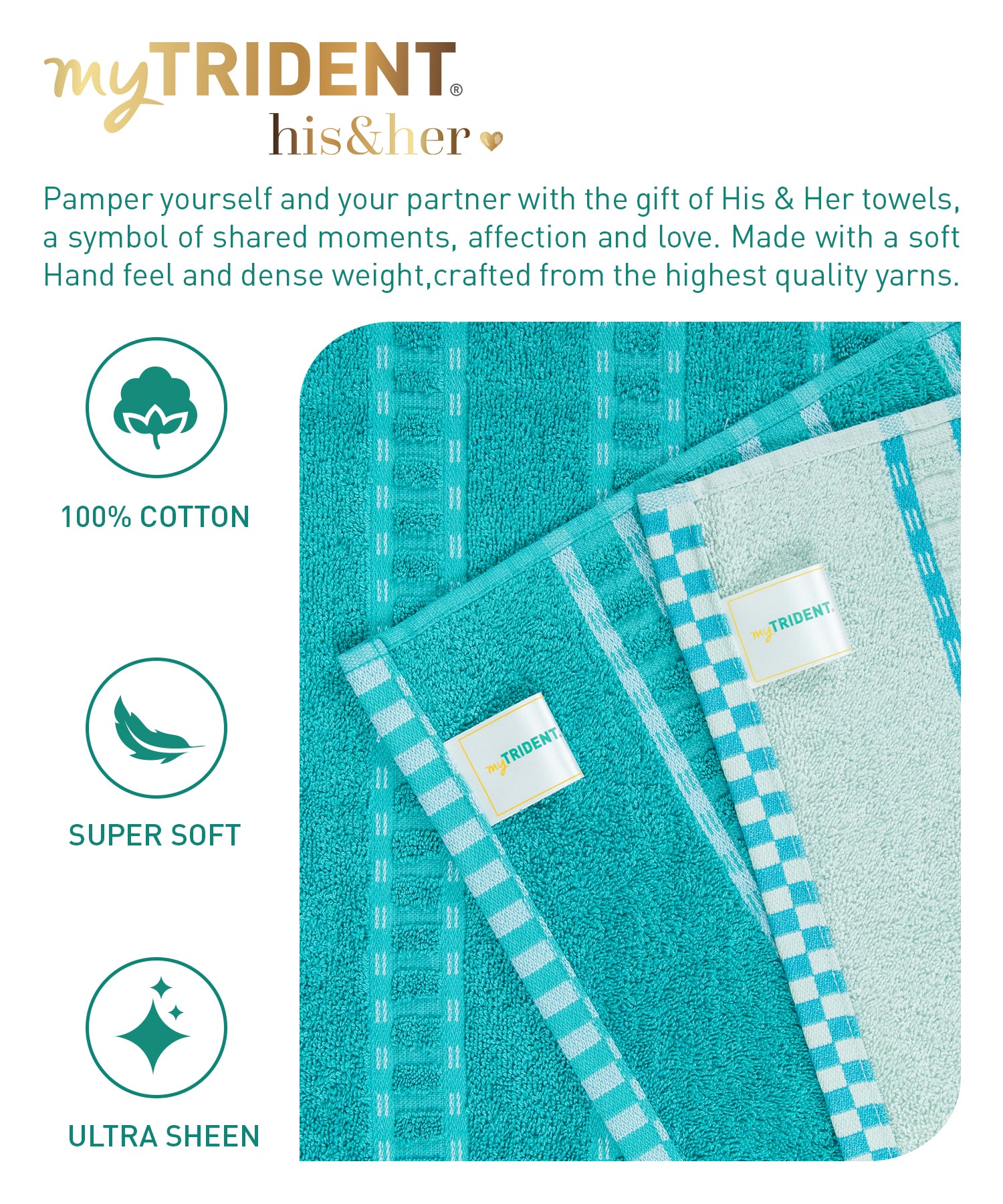 His & Her 2 PC Towel Set, 100% Cotton, 500 GSM, Durable, Super Soft, Bow & Arrow