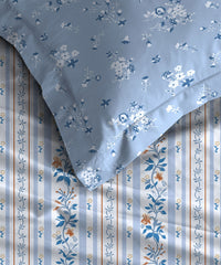 Celebration Queen Bedsheet Set, English Garden Blue|144 TC Cotton|2 Pillow Covers