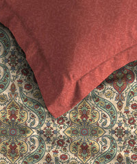 Celebration Queen Bedsheet Set, Feza Beige|144 TC Cotton|2 Pillow Covers