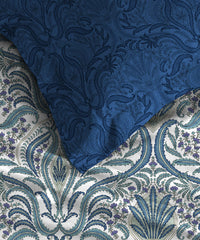 Celebration Queen Bedsheet Set, Gulnaz Blue|144 TC Cotton|2 Pillow Covers