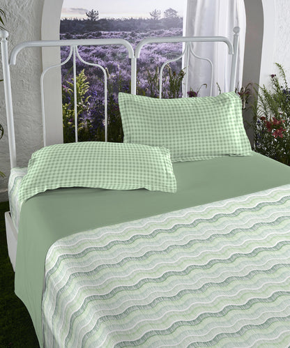 Aroma Green Apple King Bedsheet With 2 Pillow Cover Gift Set, 120 TC, 100% Cotton, Floral, Green