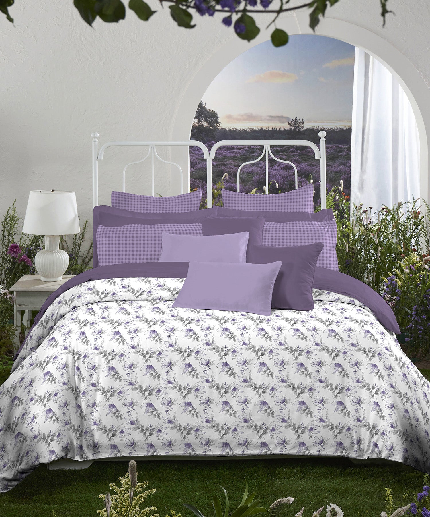 Aroma Lavender King Bedsheet With 2 Pillow Cover, 120 TC, 100% Cotton, Floral, Purple