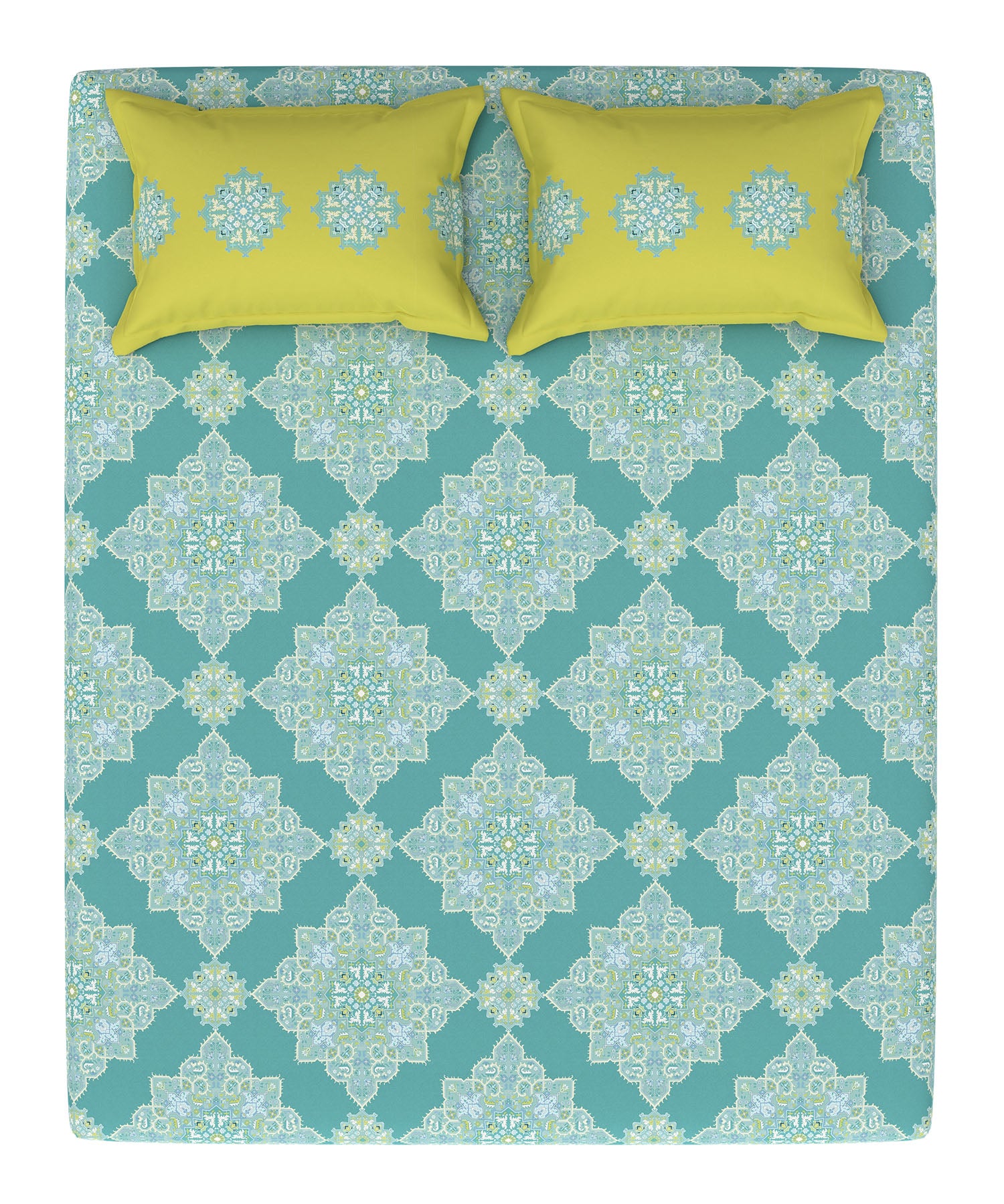 Carnival Jharokha Teal King Bedsheet With 2 Pillow Cover Gift Set, 144Tc, 100% Cotton, Abstract, Blue