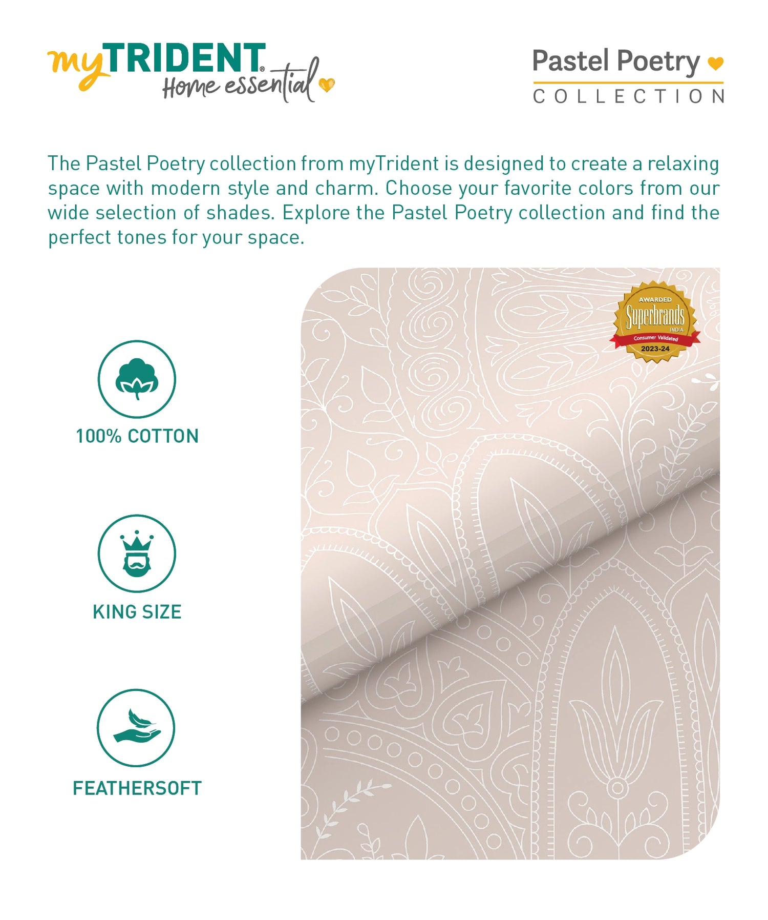 Home Essential Pastel Poetry King Bedsheet 144 Tc, 100% Cotton, Adelia Rose