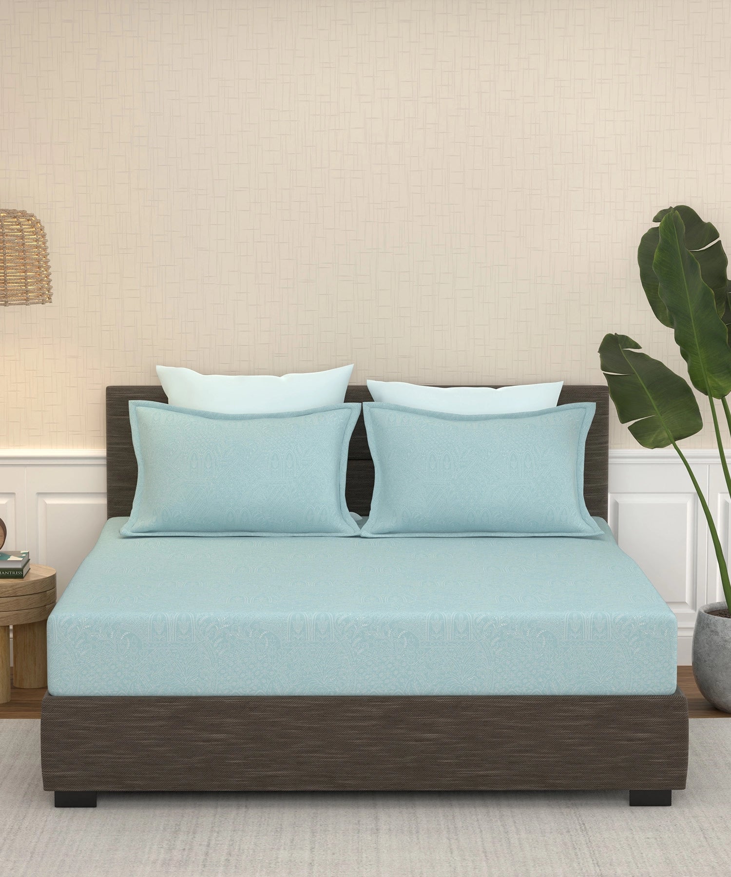 Home Essential Pastel Poetry King Bedsheet 144 Tc, 100% Cotton, Adelia Blueberry