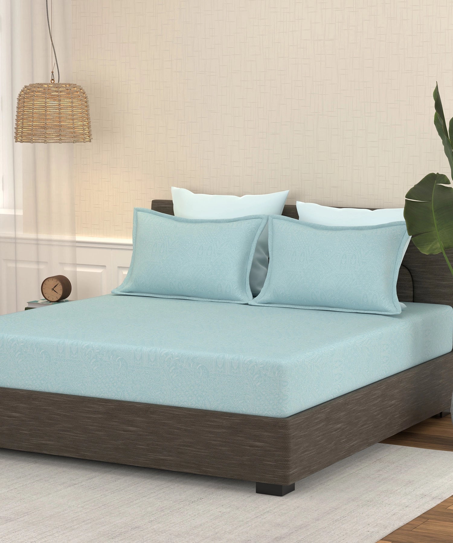 Home Essential Pastel Poetry King Bedsheet 144 Tc, 100% Cotton, Adelia Blueberry