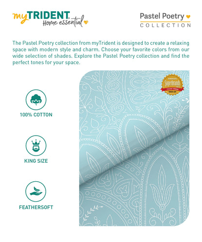 Home Essential Pastel Poetry King Bedsheet 144 Tc, 100% Cotton, Adelia Blueberry