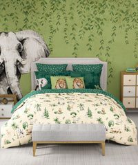 Juniors Double Bedsheet, Jigsaw Jungle| 144TC Cotton|2 Pillow Covers & 2 Cushion Covers